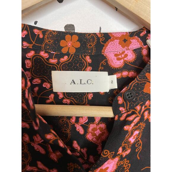 A.L.C. Silk Paisley "Sacha" Groovy Floral Dress US SIZE 2 - Picture 9 of 12